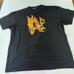Palm Angels Black Tee with Flame Design